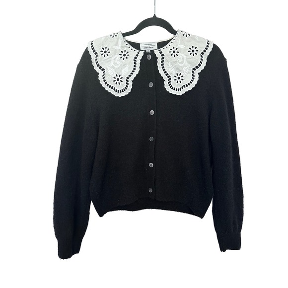 & Other Stories Sweaters - & Other Stories Paris Atelier Black Wool Alpaca Cardigan M Eyelet Lace Collar